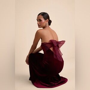 Lulu's Mesmerizing Elegance Red Velvet Back Bow Maxi Dress